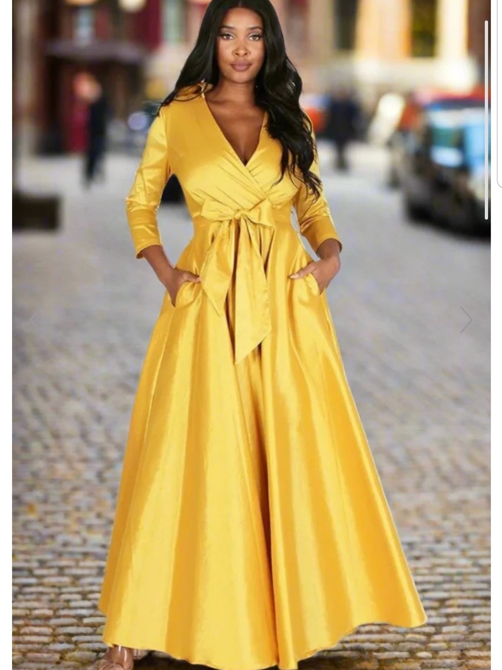Mustard Yellow Faux Wrap Maxi Dress with Waist Tie Xl